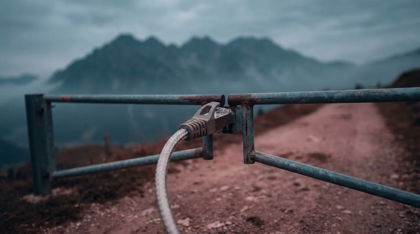 Ein Netzwerkkabel endet an einer geschlossenen Schranke