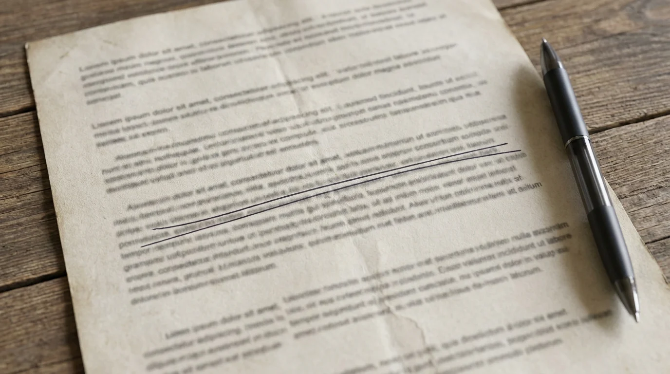 Ein Bedingungsblatt mit einer angestrichenen Zeile in einer langen Ausschlussliste