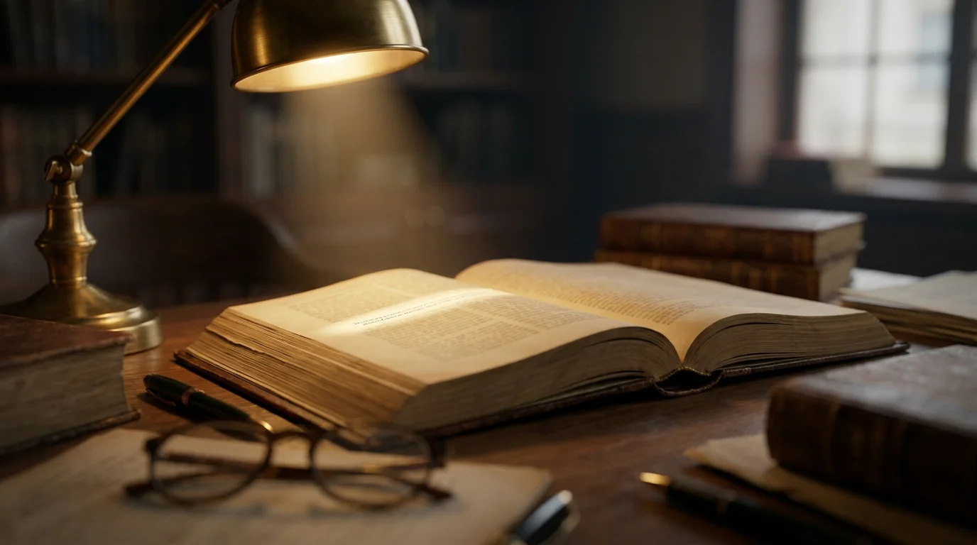 Ein aufgeschlagenes Gesetzbuch, eine Vorschrift von einem Lichtstrahl unterstrichen