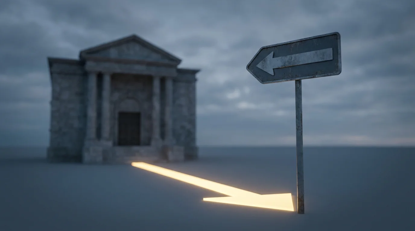 Ein Einbahnstraßenschild neben einem einzelnen Lichtpfeil