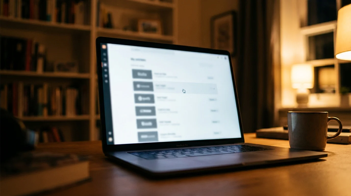 Ein Bildschirm mit einer scrollbaren Liste von Bankkacheln