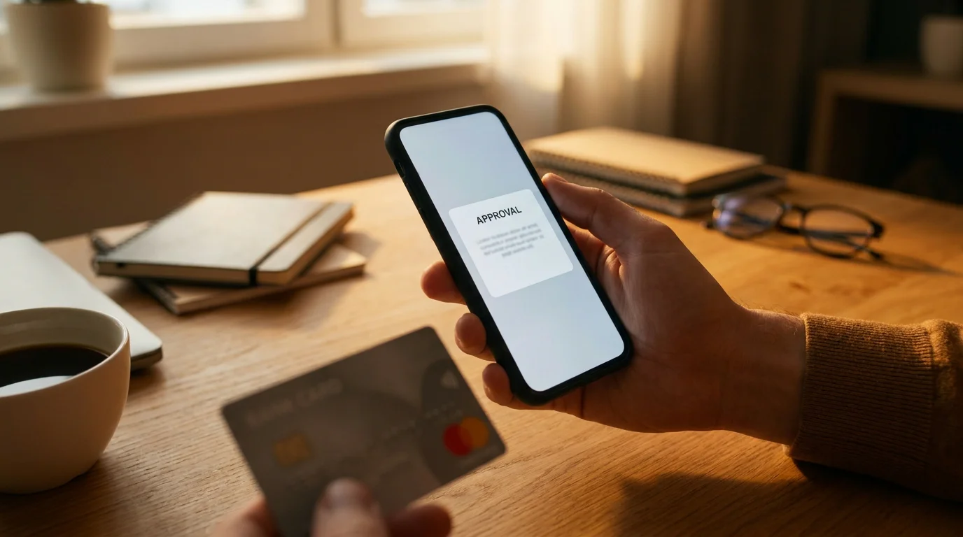 Ein Smartphone mit leerem Freigabedialog über einer Bankkarte