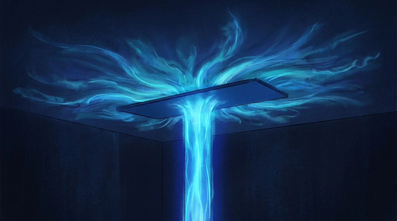 Eine aufsteigende Lichtsäule wird von einer flachen Decke abrupt gestoppt