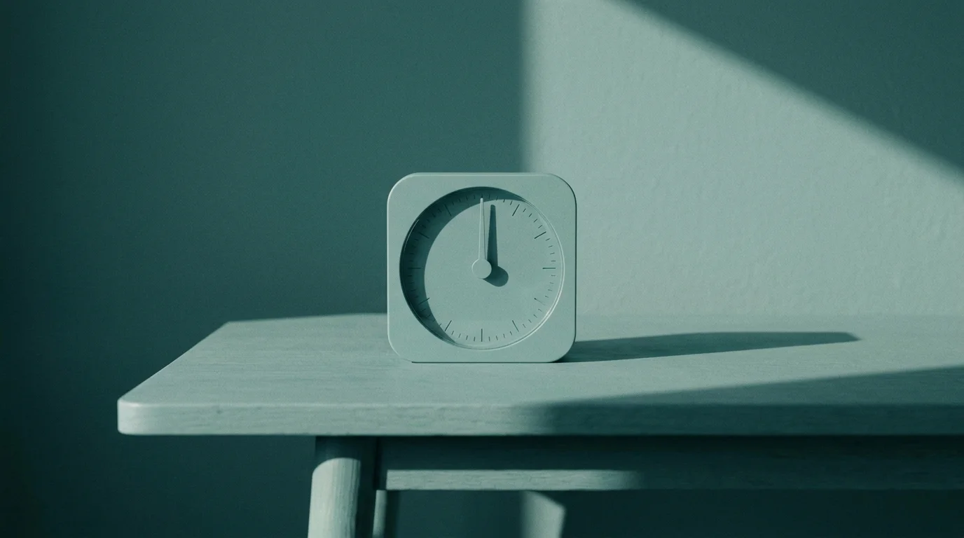 Eine einfache analoge Kurzzeituhr auf einem leeren Tisch