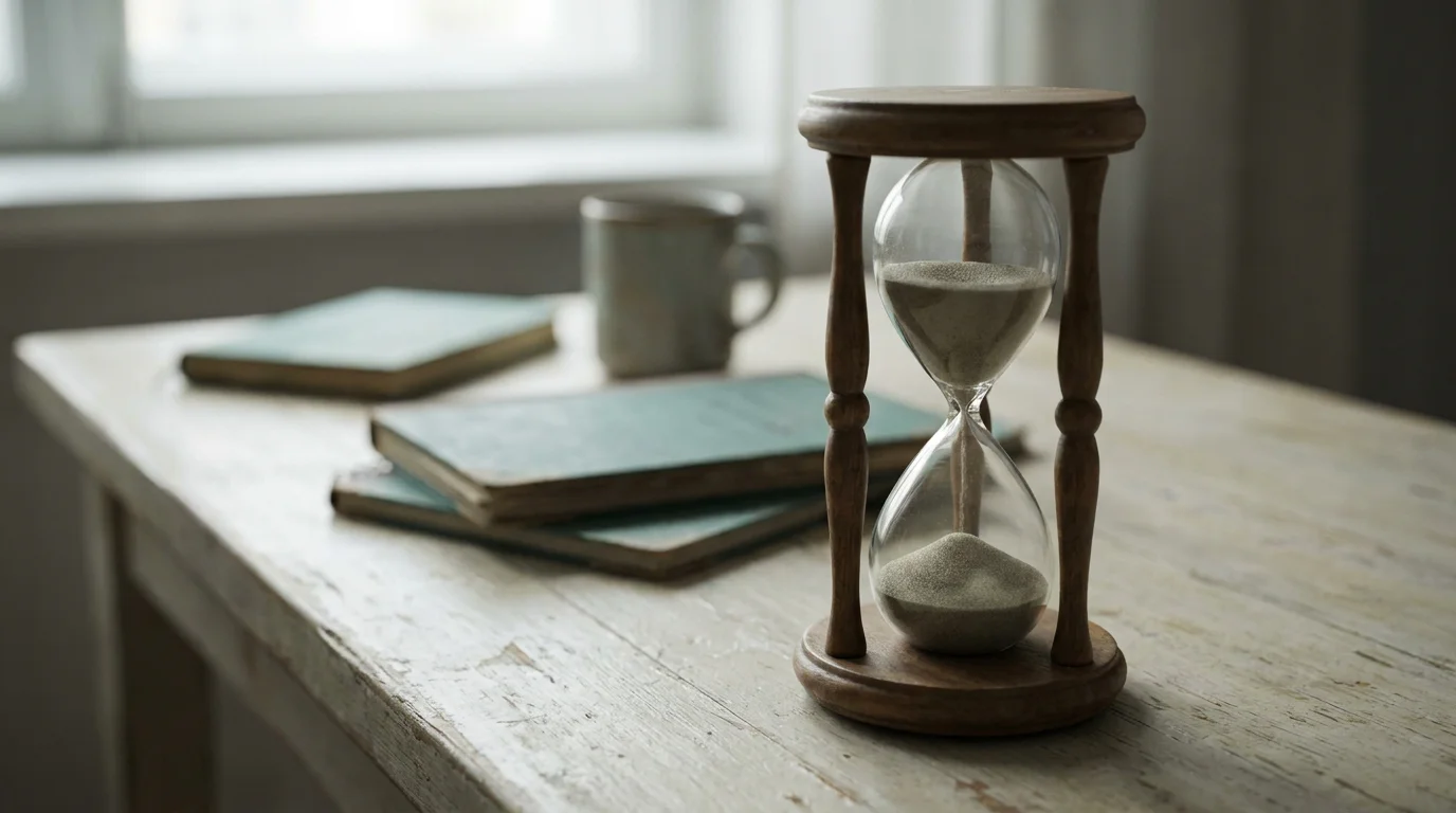 Eine Sanduhr, deren Sand fast vollständig durchgelaufen ist
