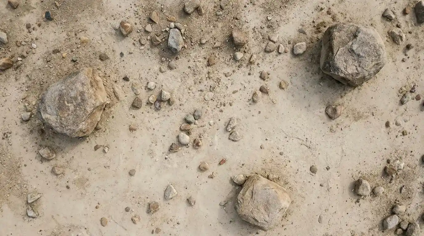 Verstreute Steine, einige sehr grosse weit auseinander