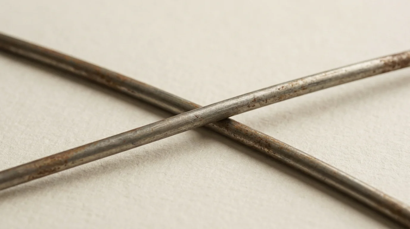 Zwei duenne Metallstaebe kreuzen sich und laufen auseinander