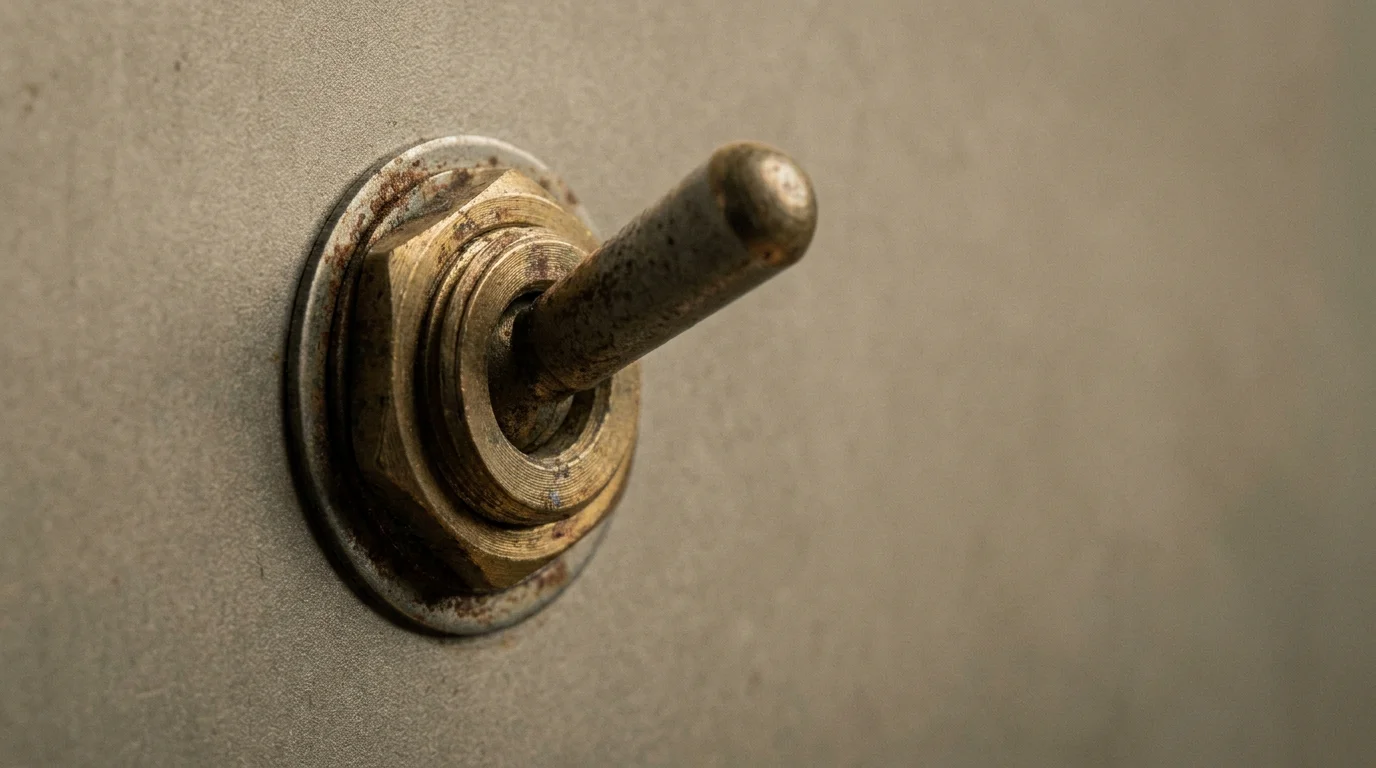 Ein einfacher mechanischer Kippschalter auf einer schlichten Blende
