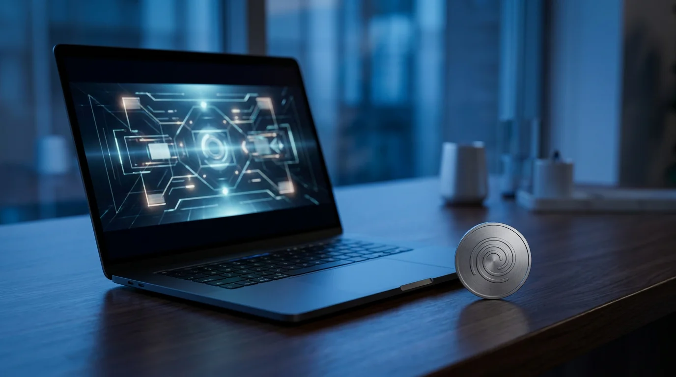 Laptop mit einem Krypto-Wallet-Symbol als typische Umgebung ungerahmter Casinos