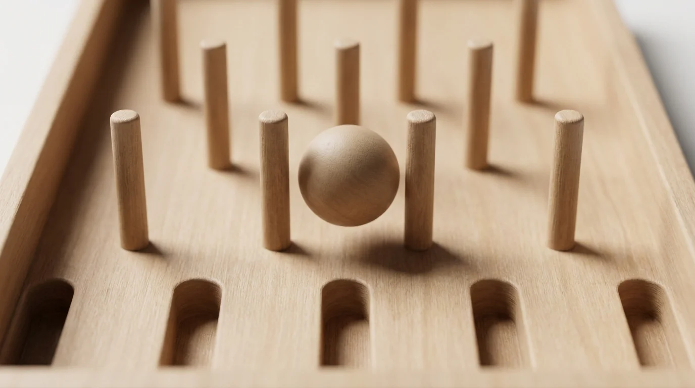 Ein Nagelfeld mit fallender Kugel als Sinnbild der verwandten Instant-Hausspiele