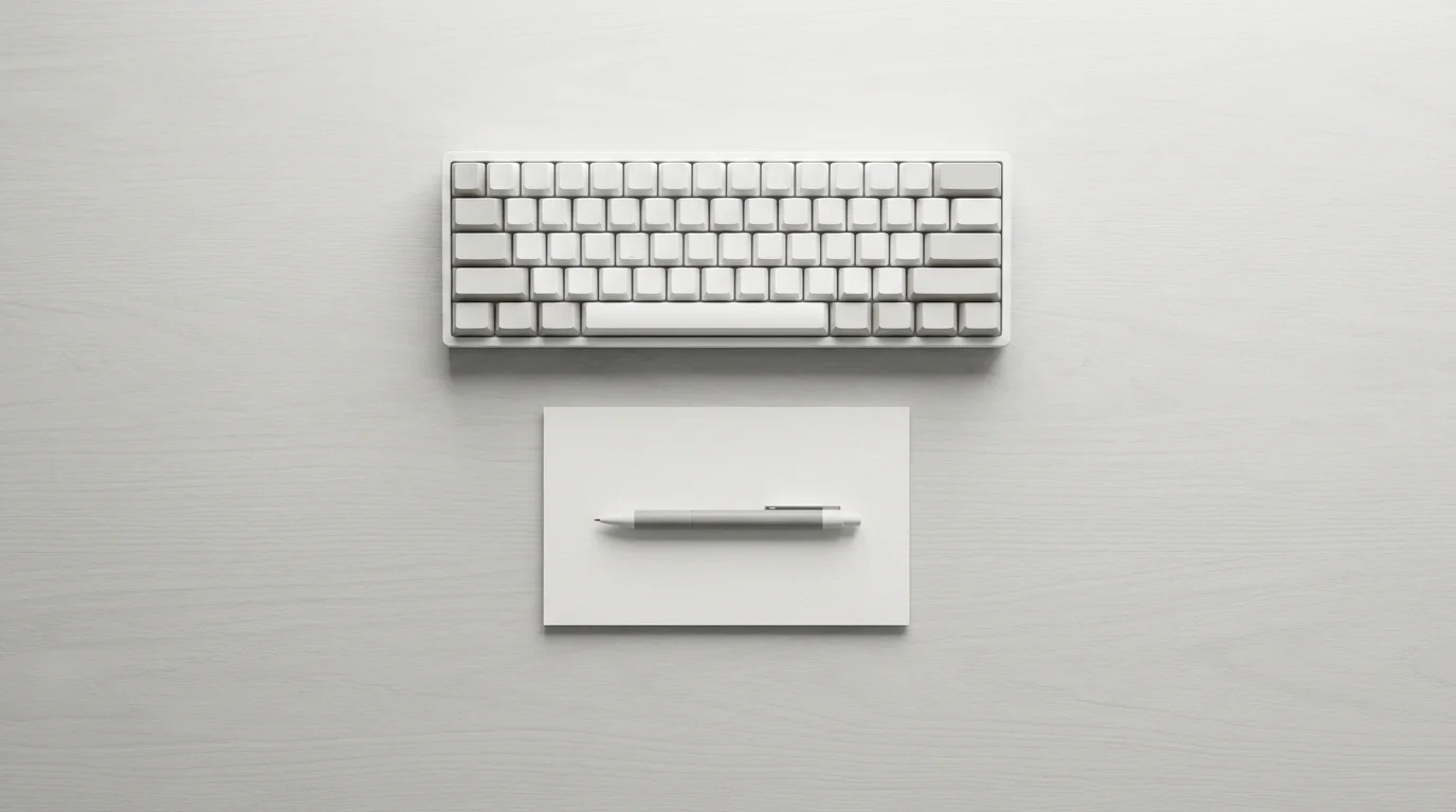 Tastatur und Notizzettel mit leerem Eingabefeld auf hellem Schreibtisch