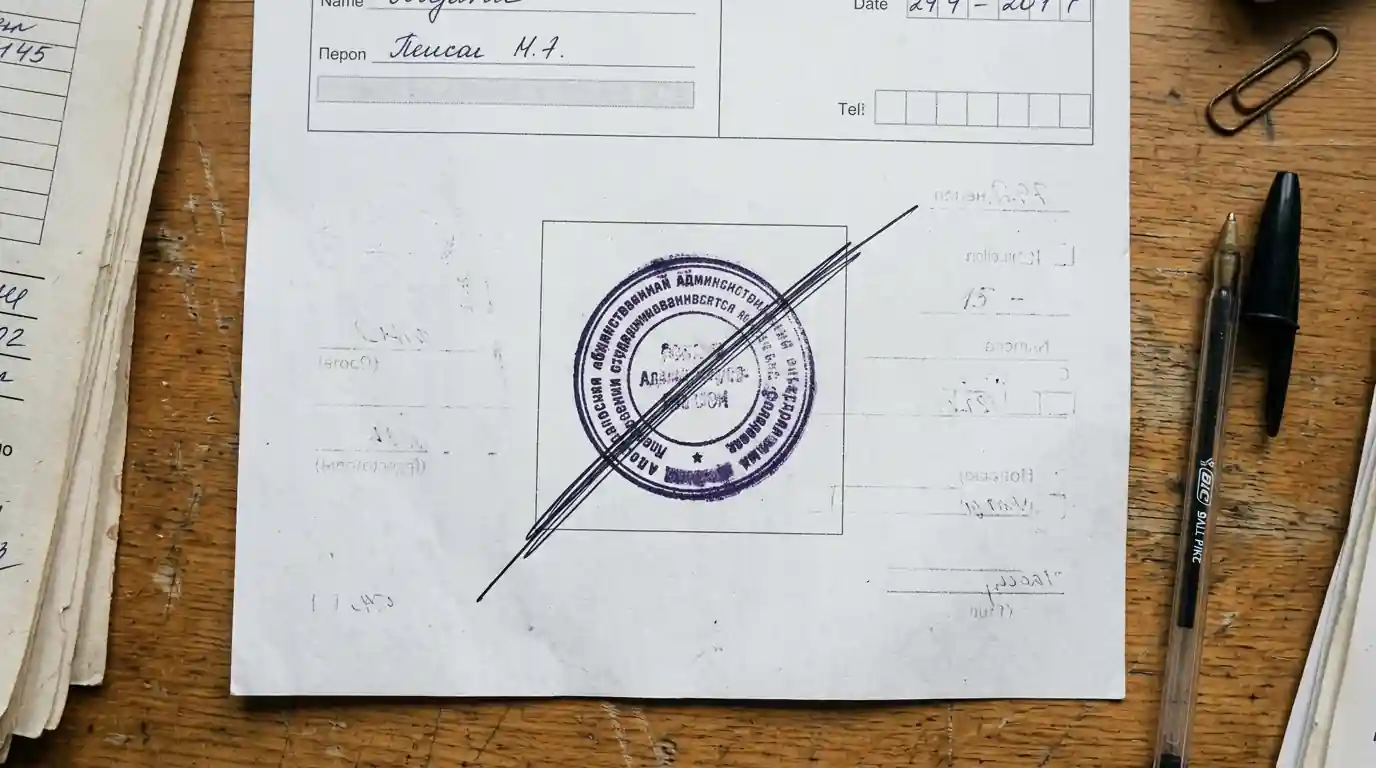 Ein durchgestrichener Stempelabdruck auf einem Formular