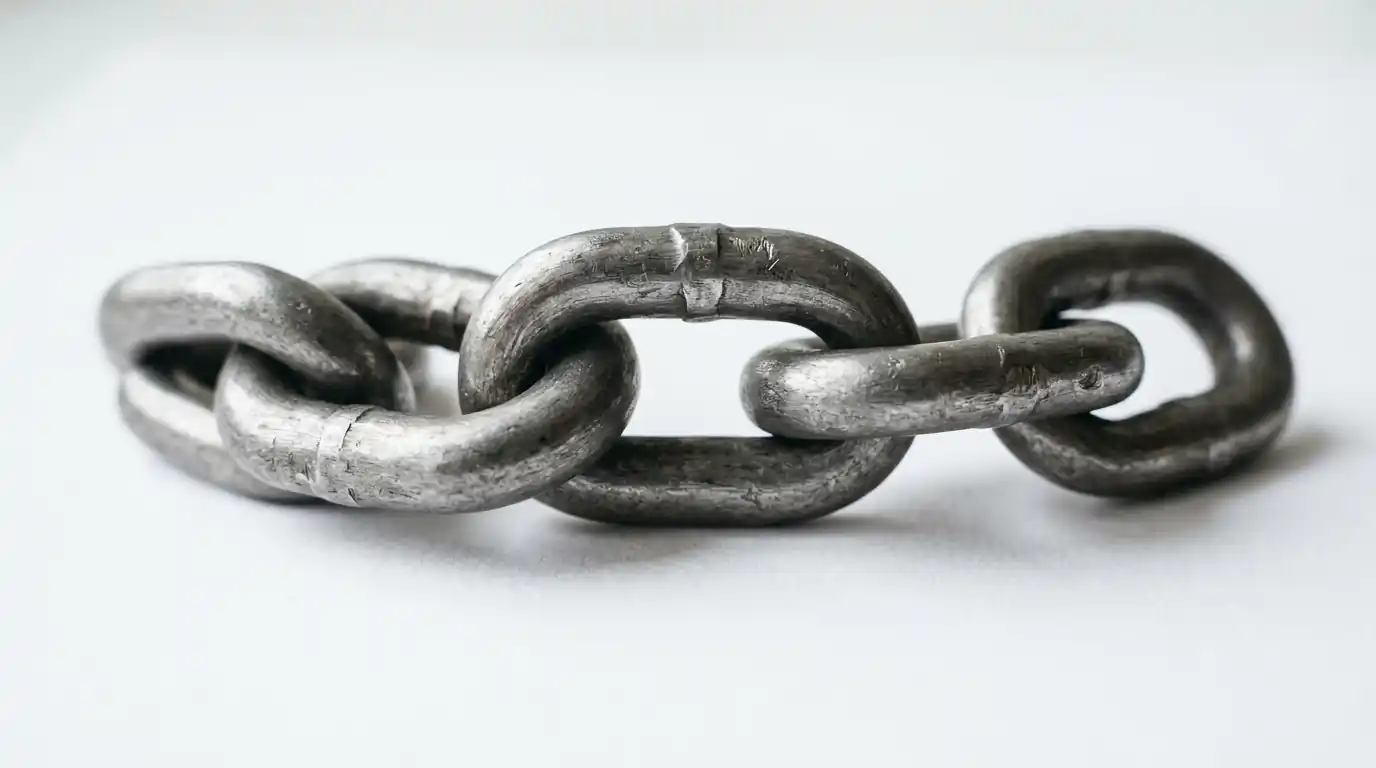 Eine Kette aus drei Gliedern vor hellem Hintergrund