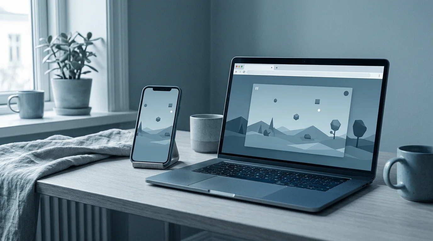 Laptop und Smartphone zeigen dasselbe Spiel direkt im Browser