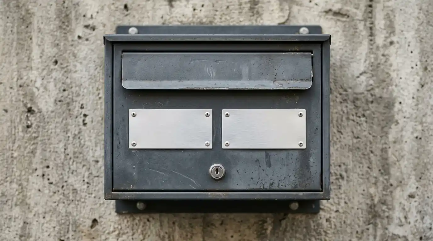 Ein einzelner Briefkasten mit zwei Namensschildern