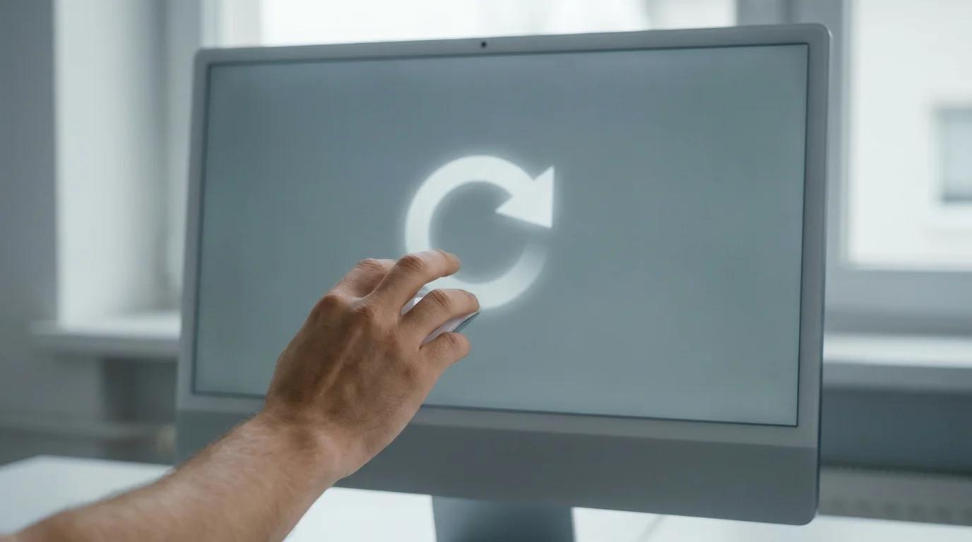 Ein Bildschirm mit einem deutlich sichtbaren Aktualisieren-Symbol
