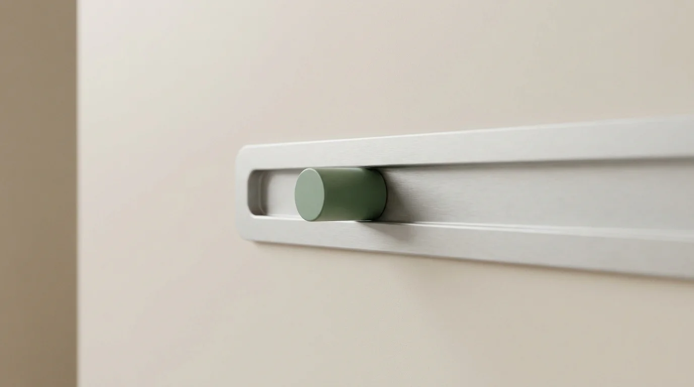 Schlichter Schieberegler an einer hellen Wand in mittlerer Stellung