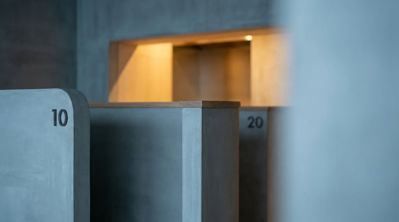 Eine niedrige Tür mit 10 und dahinter ein höherer Tresen mit 20