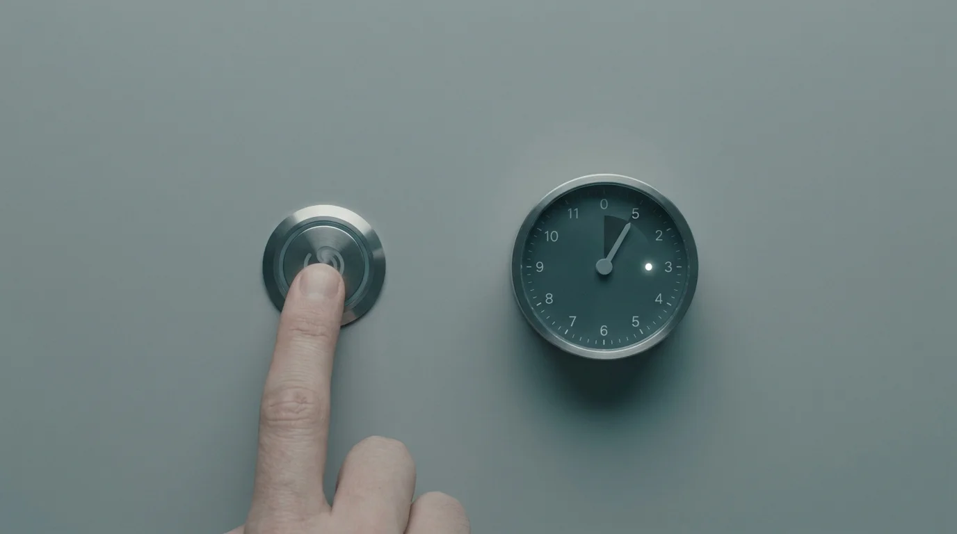 Ein Finger, der eine einzelne Runde auslöst, daneben eine Uhr mit fünf Sekunden Abstand