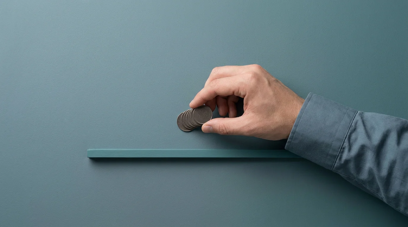 Eine Hand wählt einen Fünfzehn-Euro-Betrag oberhalb einer niedrigen Minimum-Markierung