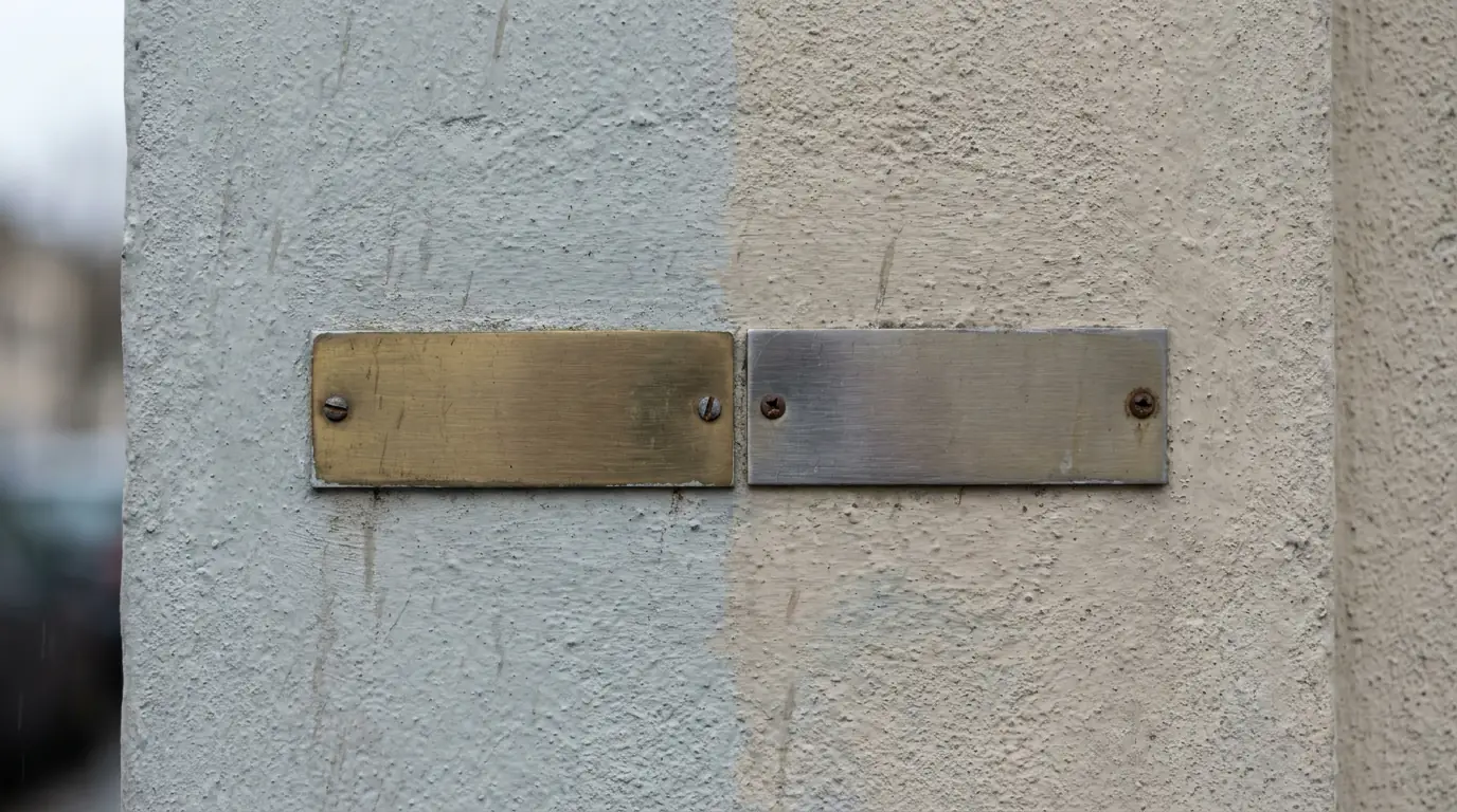 Zwei Klingelschilder an einer schlichten Hauswand bei Tageslicht