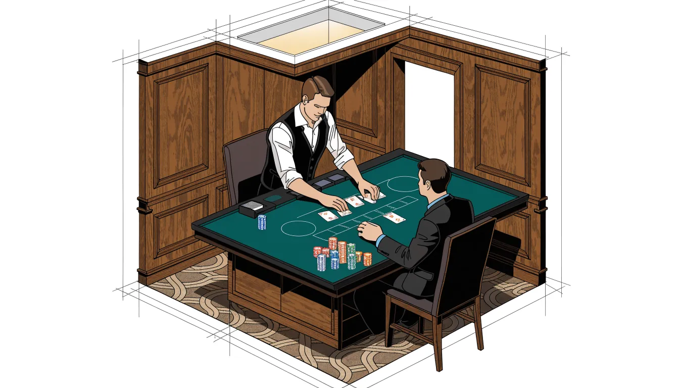 Live-Blackjack-Tisch mit Dealer und Spielern in elegantem Casino-Ambiente