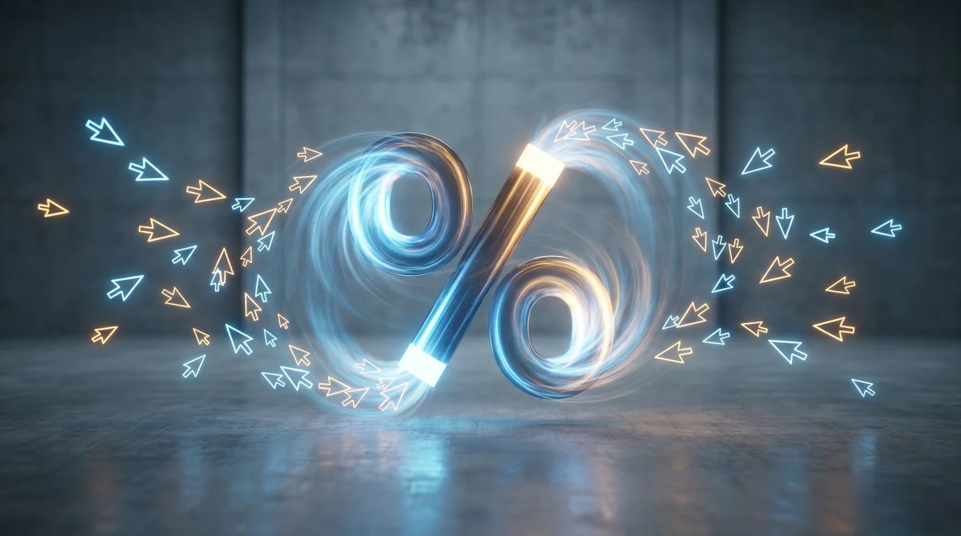 Eine große Prozentzahl in Form eines Magneten, der Mauszeiger anzieht