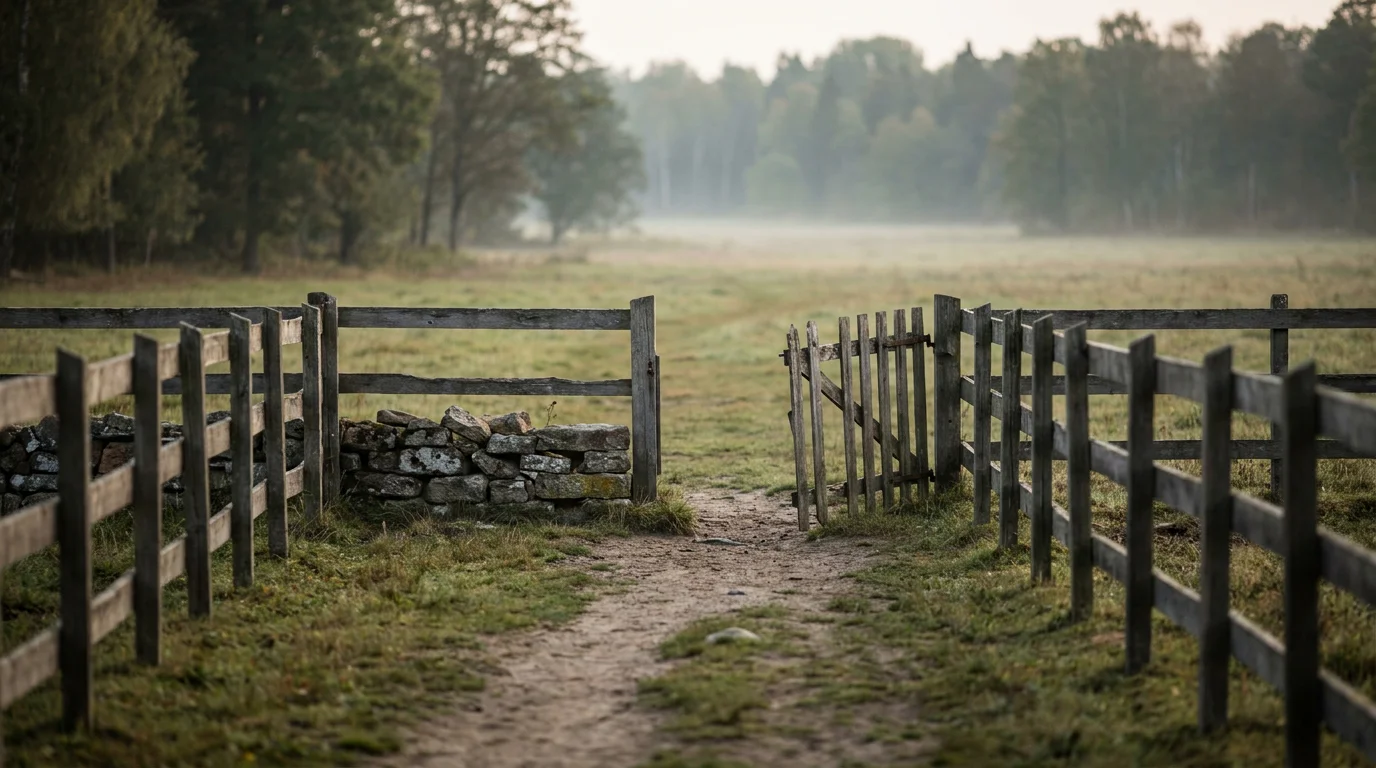 Ein Weg, der nicht um eine Schranke herumführt, sondern aus dem umzäunten Bereich hinaus