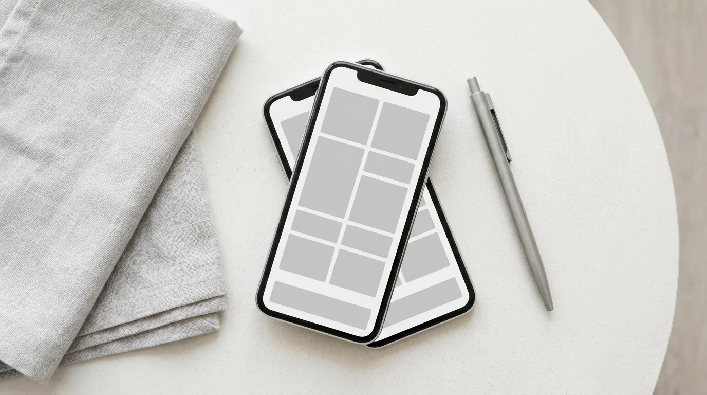 Smartphone mit schlichter Menüansicht auf einer hellen Tischfläche