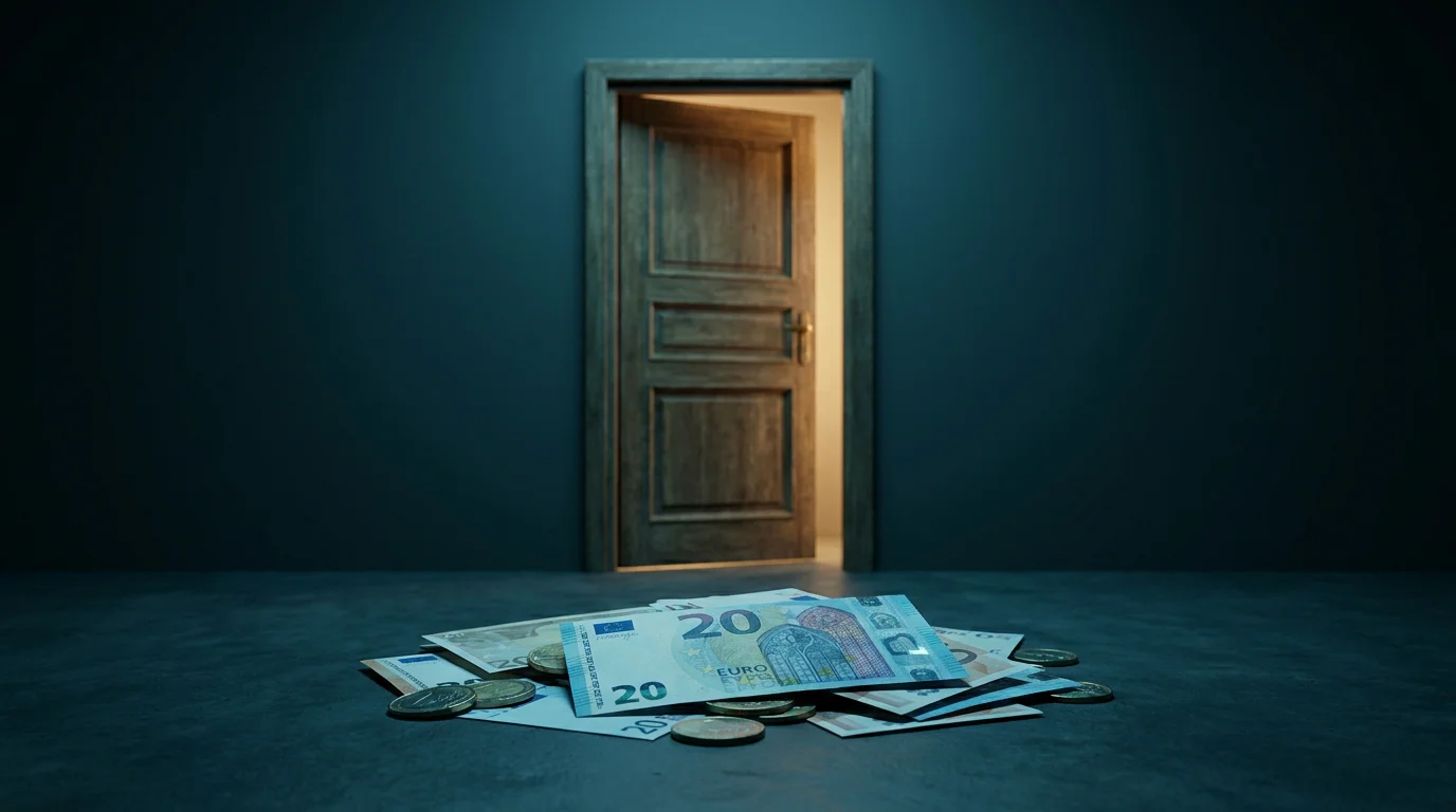 Ein Zwanzig-Euro-Betrag vor einer Tür mit der Aufschrift Bonus, die sich öffnet