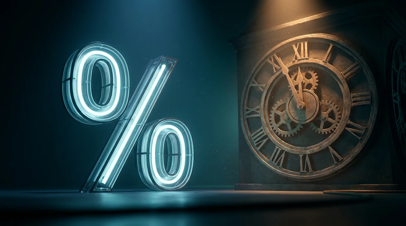 Eine riesige Prozentzahl, neben der eine ablaufende Uhr tickt