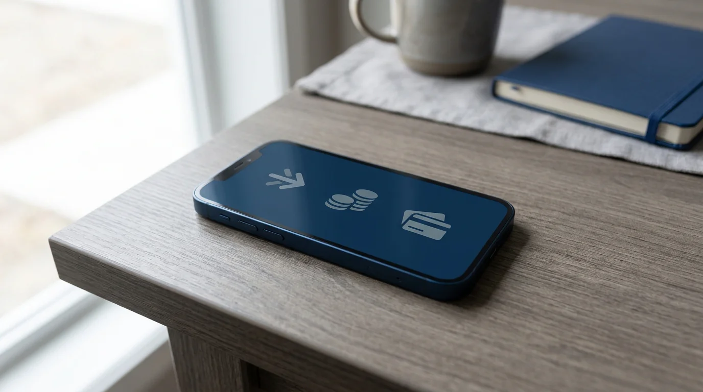 Ein Smartphone mit drei getrennt dargestellten Zahlungswegen als ein Sammelbegriff