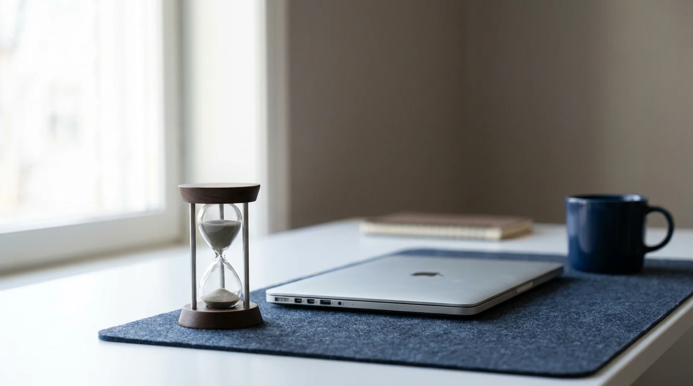 Eine Sanduhr oder ein Taktgeber, der eine kurze Pause zwischen zwei Spielrunden markiert