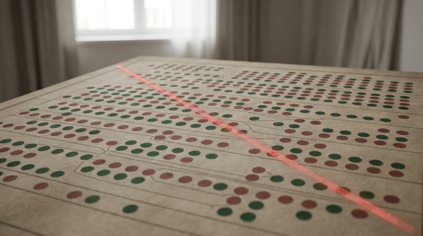 Eine Mustertafel mit vergangenen Ergebnissen, durchgestrichen als nutzloses Vorhersagewerkzeug