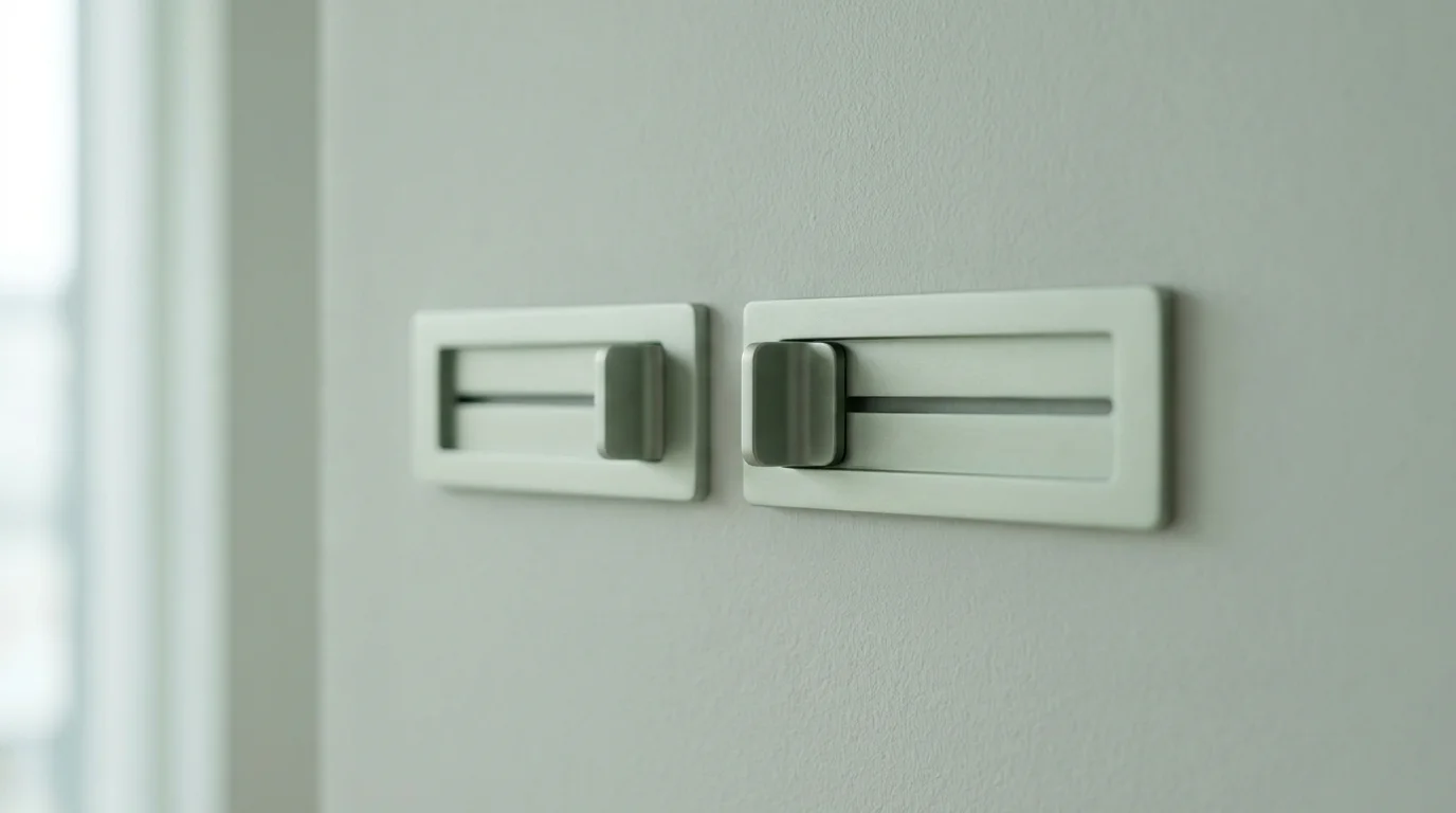Zwei identische Schieberegler in leicht unterschiedlicher Stellung an heller Wand