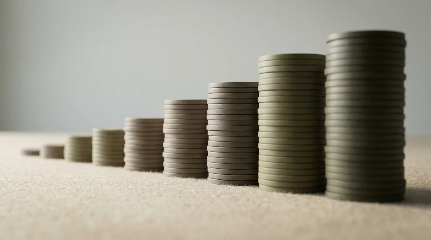 Reihe ansteigender Stapel neutraler Spielmarken die am Ende abbricht
