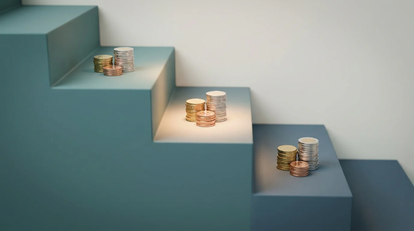 Drei Stufen mit 5, 10 und 15 Euro, die mittlere hervorgehoben